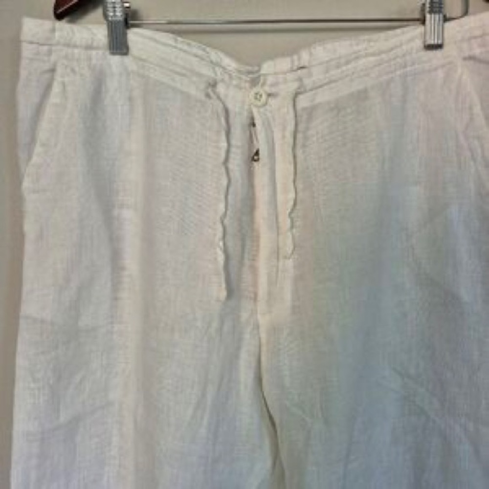 Men's White Linen Drawstring Pants - Picture 7 of 8